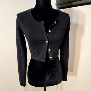 Cropped button-up black cardigan